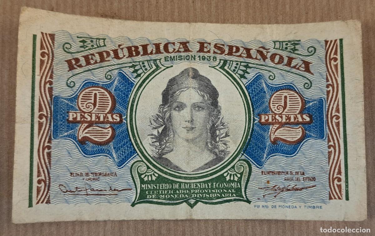 Billetes espa&ntilde;oles: Billete Rep&uacute;blica Espa&ntilde;ola 1938, 2 pesetas