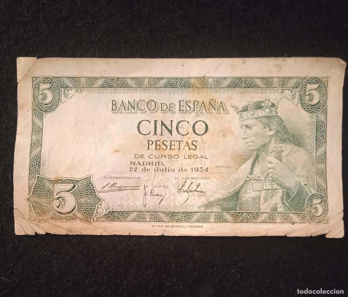 Billetes espa&ntilde;oles: Billetes Espa&ntilde;a 5 peseta de 1954 - Serie V