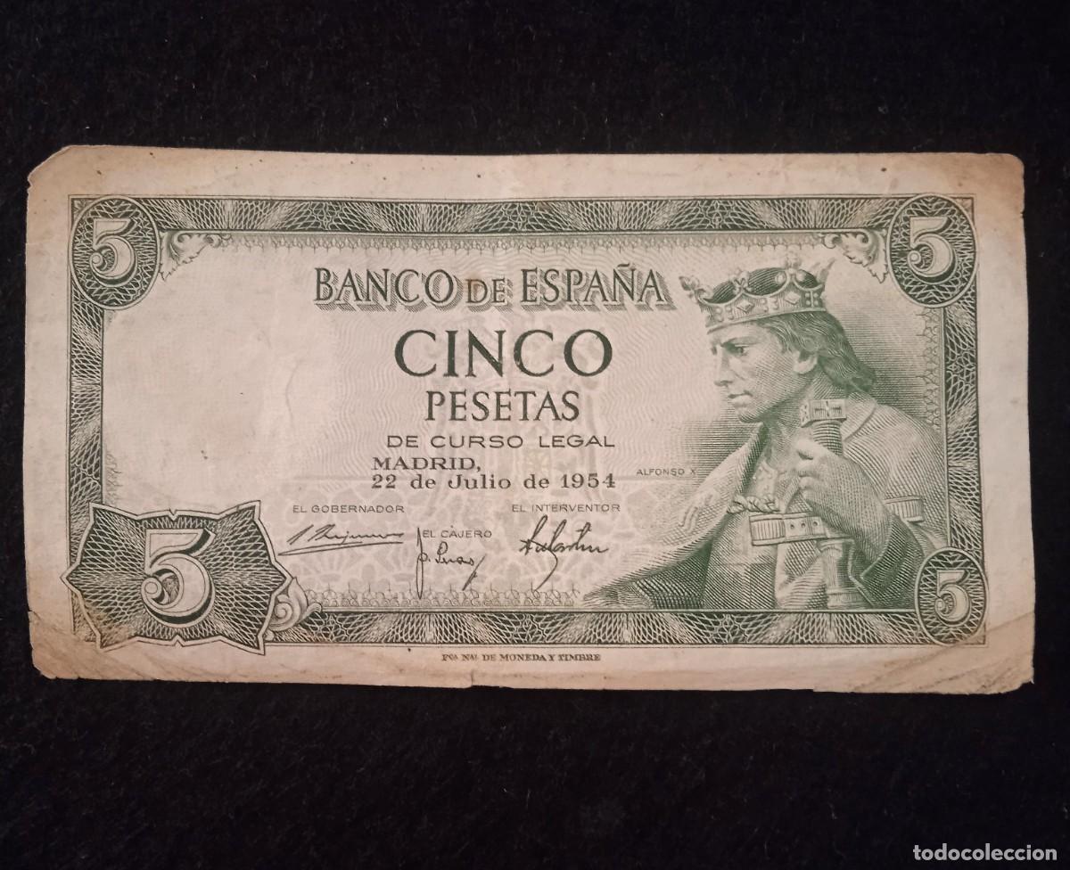 Billetes espa&ntilde;oles: Billetes Espa&ntilde;a 5 peseta de 1954 - Serie V