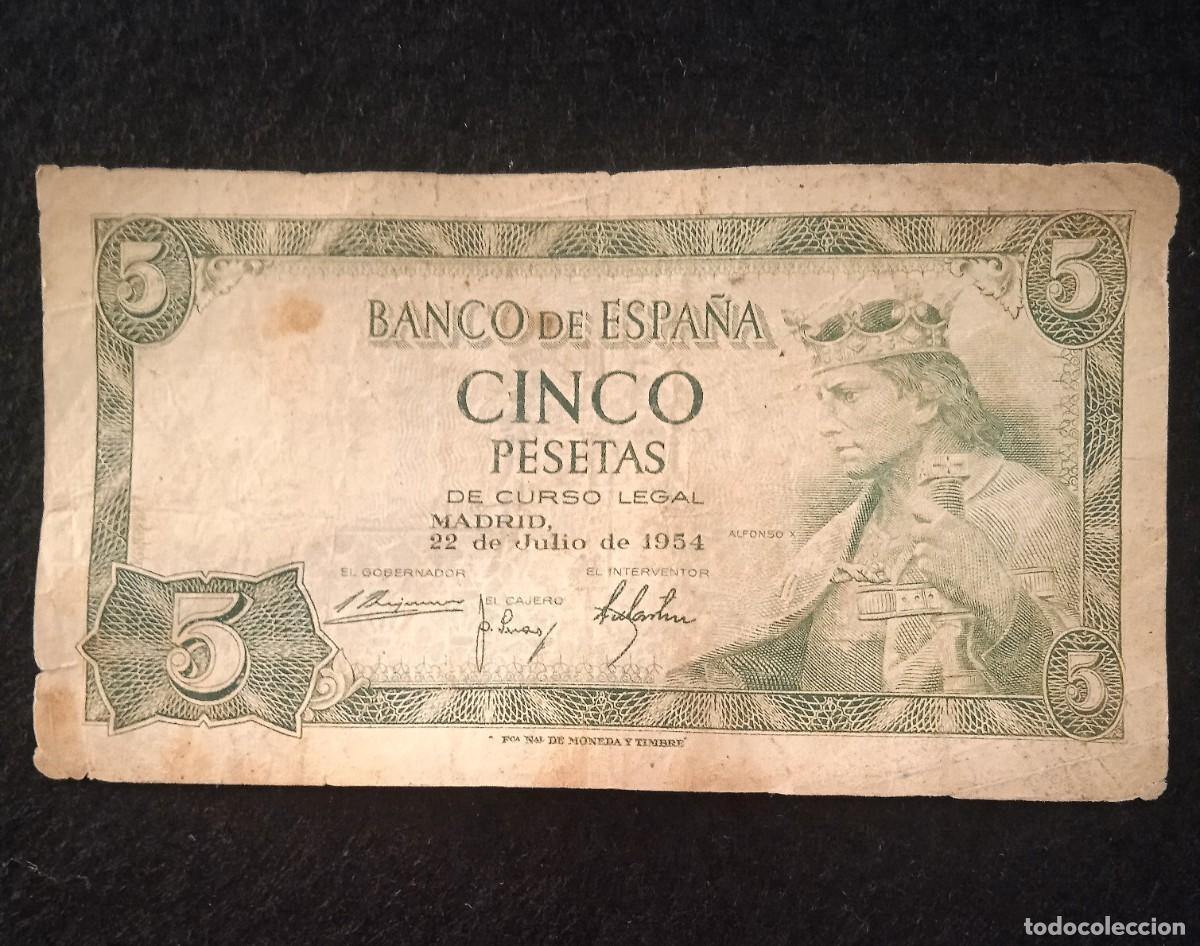 Billetes espa&ntilde;oles: Billetes Espa&ntilde;a 5 peseta de 1954 - Serie U