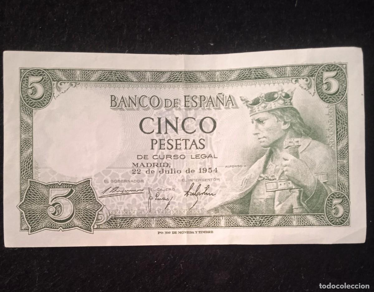 Billetes espa&ntilde;oles: Billetes Espa&ntilde;a 5 peseta de 1954 - Serie U