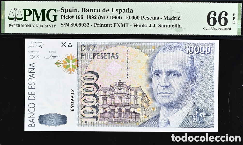 Billetes espa&ntilde;oles: Billete 10000 PESETAS 1992 -JUAN CARLOS I- PMG 66 EPQ, sin serie