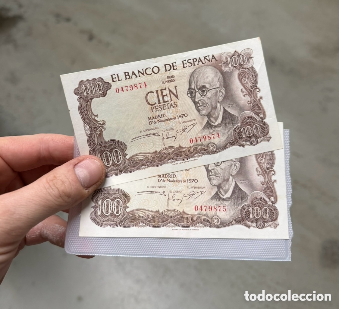 Billetes espa&ntilde;oles: Pareja Billetes 100 Pesetas 1970