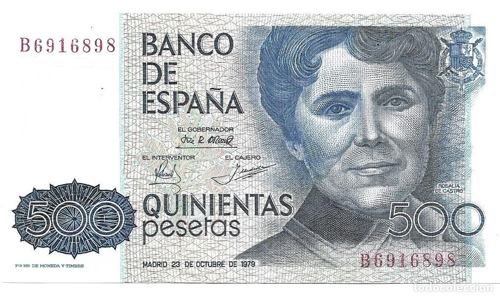 Billetes espa&ntilde;oles: Pareja de billetes correlativos de 500 pesetas (Rosal&iacute;a de Castro), 1979 S/C, serie B