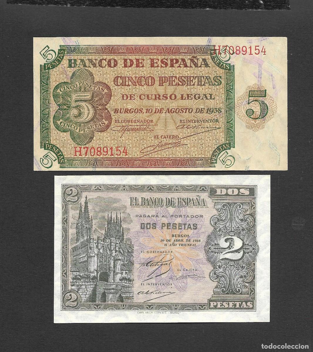 Billetes espa&ntilde;oles: 2 BILLETES 2- 5 PESETAS 1938 S/C