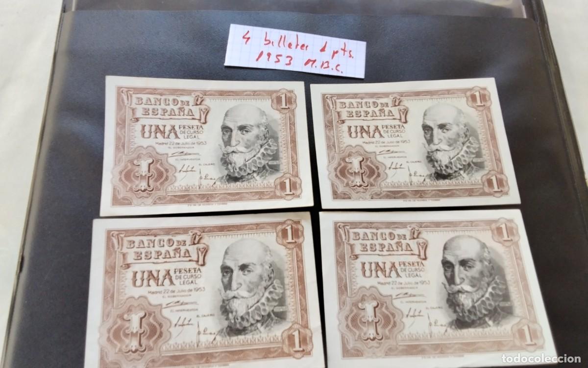 Billetes espa&ntilde;oles: CUATRO BILLETES DE 1 PTS A&Ntilde;O 1953 &rdquo;MARQUES DE STA CRUZ&rdquo;, MUY BUENA CONSERVACION