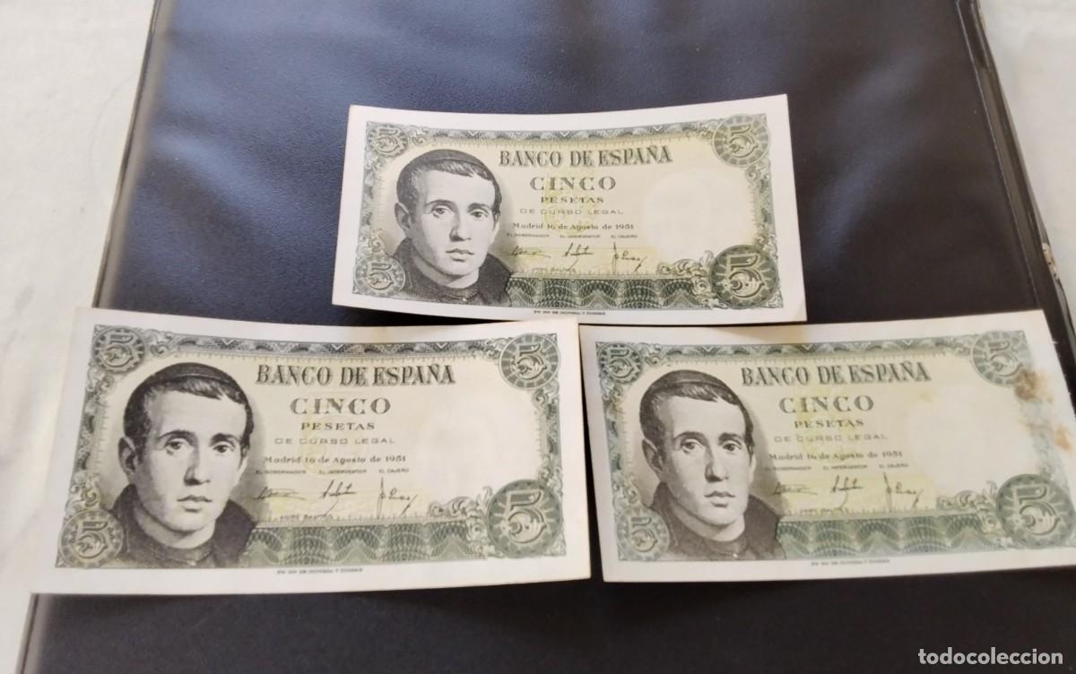 Billetes espa&ntilde;oles: TRES BILLETES DE 5 PTS A&Ntilde;O 1951 &rdquo;BALMES&rdquo; , BUENA CONSERVACION