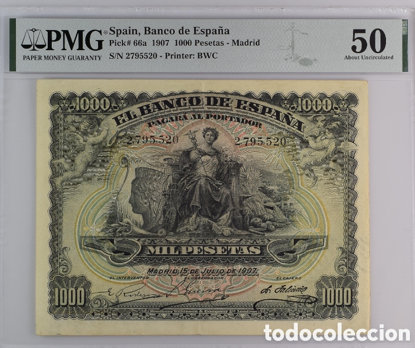 Billetes espa&ntilde;oles: Billete 1000 PESETAS, Julio 1907 PMG 50, Pick 66a
