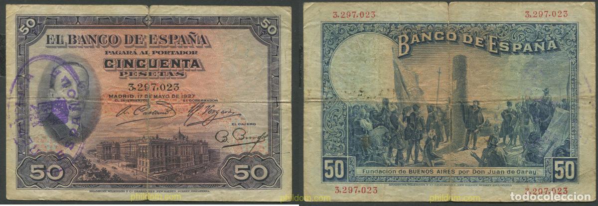 Billetes espa&ntilde;oles: 8180 ESPA&Ntilde;A 1927 50 PESETAS 1927 SELLO REPUBLICA
