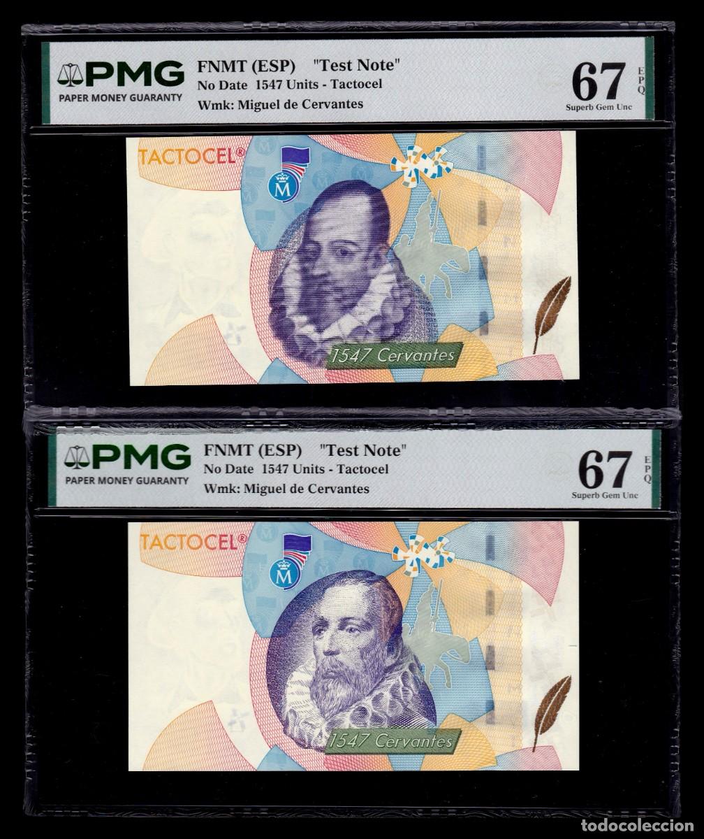 Billetes espa&ntilde;oles: Espa&ntilde;a Pareja Variantes Test note Billete de Prueba Cervantes 1547 FNMT 2007 PMG 67 EPQ Sc Unc