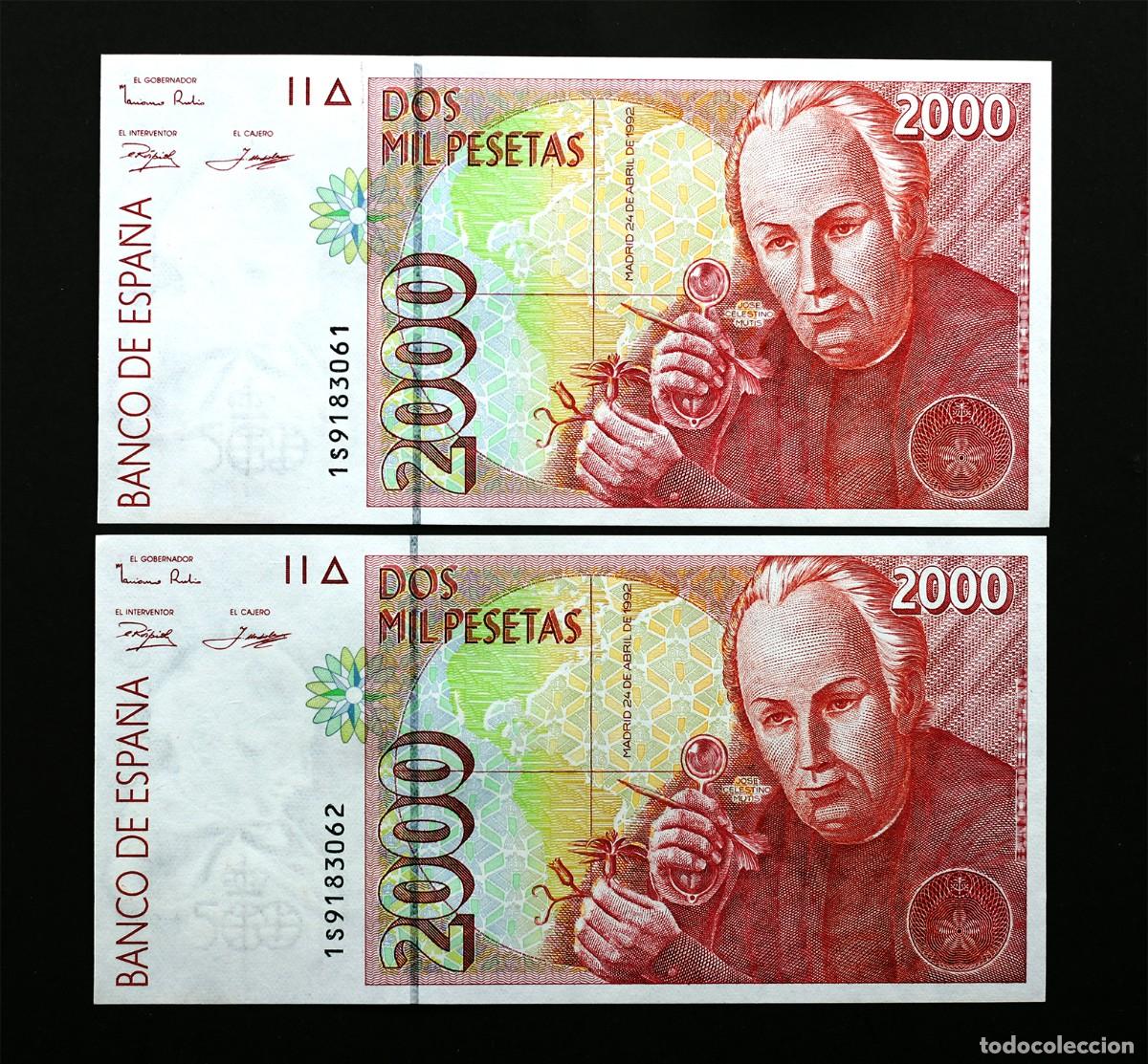Billetes espa&ntilde;oles: SC. Spain- Pareja correlativa 2000 Pesetas. 1992.SERIE 1S. SC/UNC