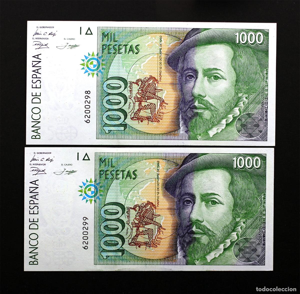 Billetes espa&ntilde;oles: SC. Spain- Pareja correlativa 1000 Pesetas 1992. SIN SERIE. SC/UNC
