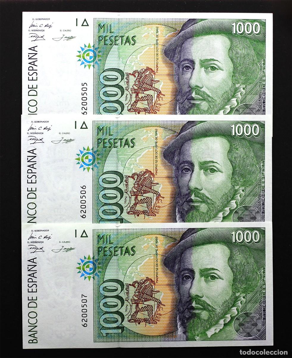 Billetes espa&ntilde;oles: SC. Spain- Trio correlativo 1000 Pesetas 1992. SIN SERIE. SC/UNC