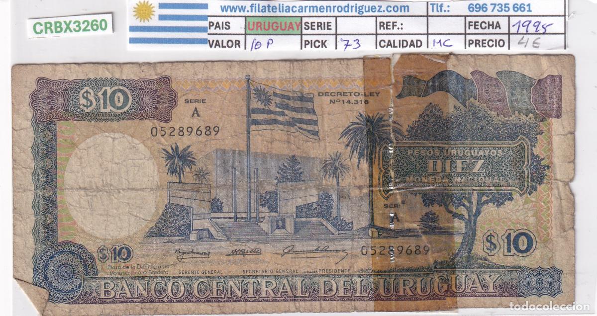 Spanische Banknoten: CRBX3260 BILLETE URUGUAY 10 PESOS 1995 SERIE A USADO
