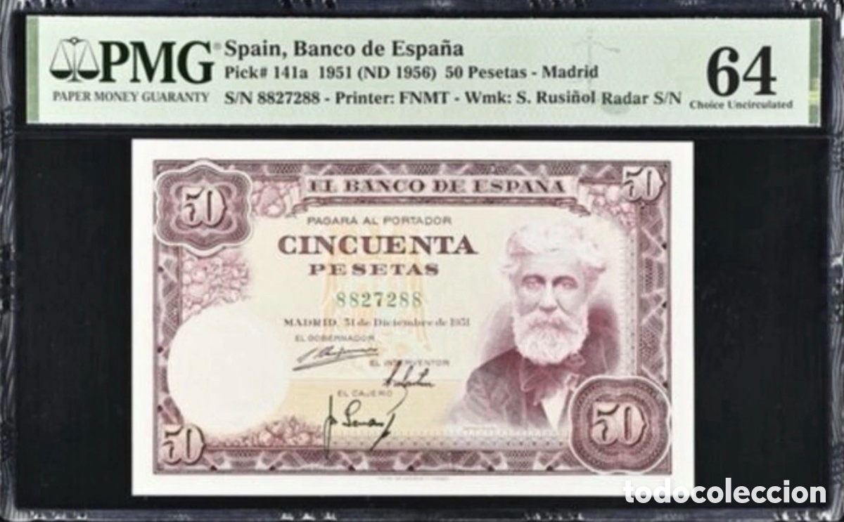 Billetes espa&ntilde;oles: Billete 50 Pesetas 1951 PMG 64 CAPIC&Uacute;A Sin Serie