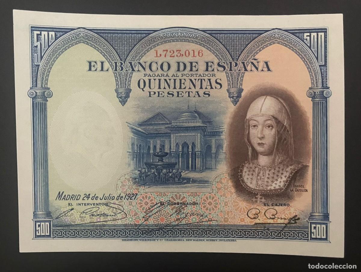 Billetes espa&ntilde;oles: CMC 500 PESETAS 24 JULIO 1927 ISABEL I EBC EDIFIL 352