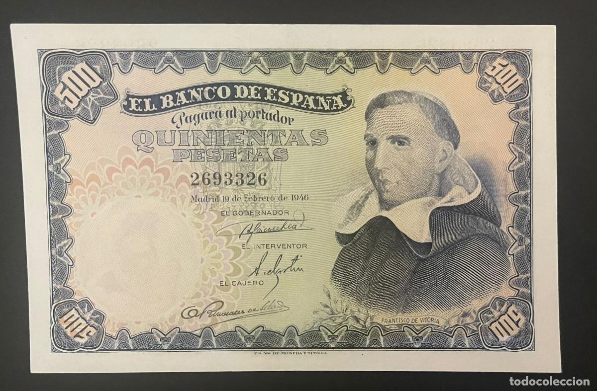 Billetes espa&ntilde;oles: CMC 500 PESETAS 19 FEBRERO 1946 PADRE VITORIA EBC EDIFIL 452