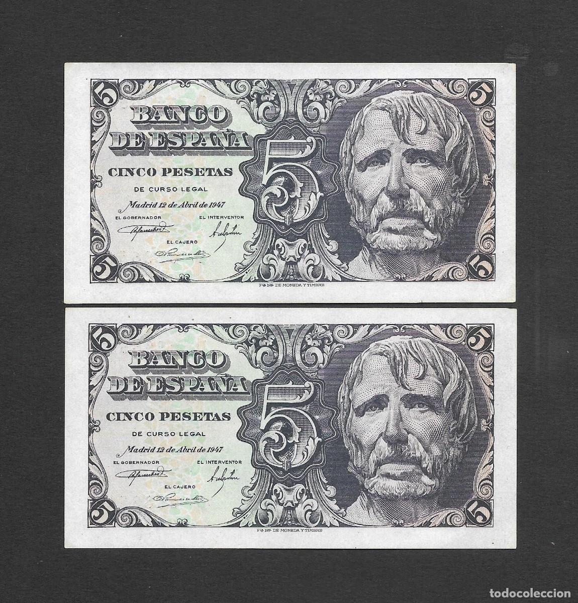 Billetes espa&ntilde;oles: PAREJA CORRELATIVA 5 PESETAS 1947 SERIE D S/C
