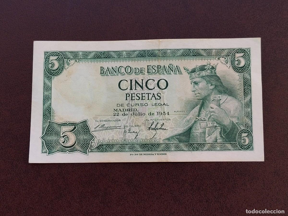 Spanish Banknotes: BILLETE DE 5 PESETAS DEL A&Ntilde;O 1954.DE ALFONSO X. (CIRCULADO). ORIGINAL%