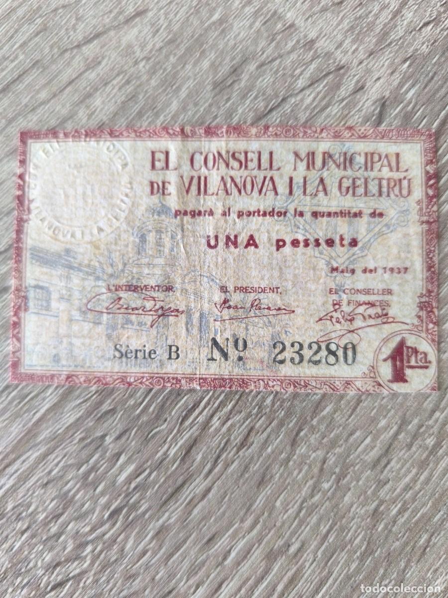 Billetes espa&ntilde;oles: ​Billete de Necesidad - 1 Peseta - Consell Municipal de Vilanova i la Geltr&uacute; (Mayo 1937)