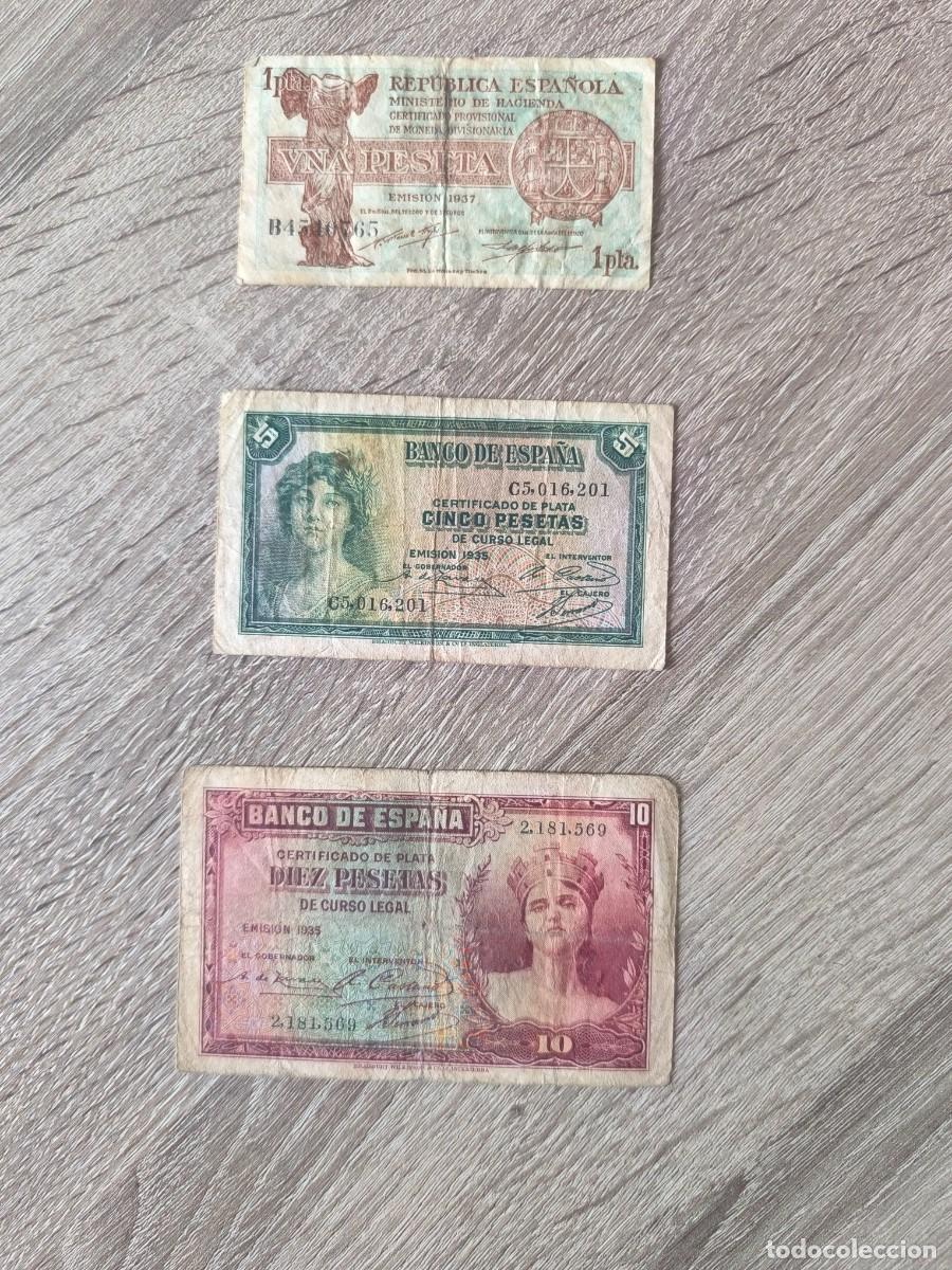 Billetes espa&ntilde;oles: ​Lote Notafilia Guerra Civil Espa&ntilde;ola: Billetes de 1, 5 y 10 Pesetas (Emisiones 1935-1937)