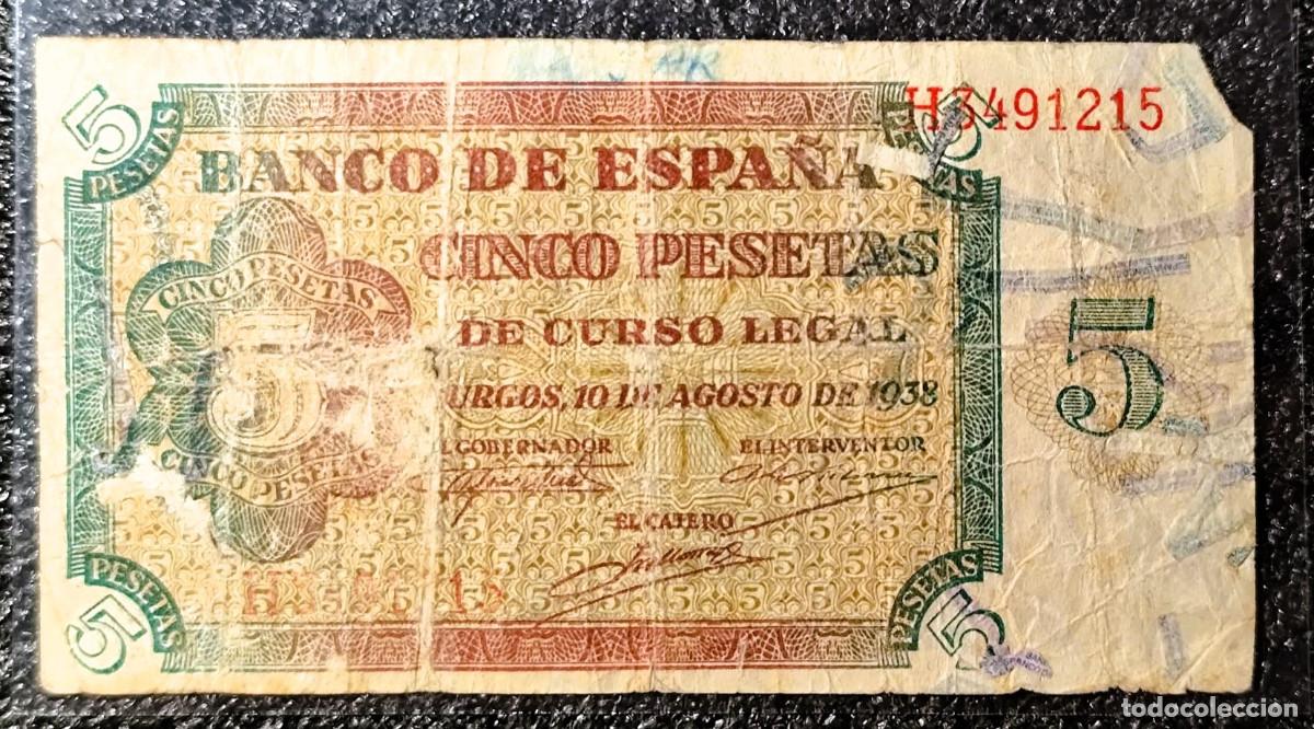 Billetes espa&ntilde;oles: Espa&ntilde;a &ndash; 5 Pesetas 1938 &bull; Serie H &bull; Billete Original , Lote 2325