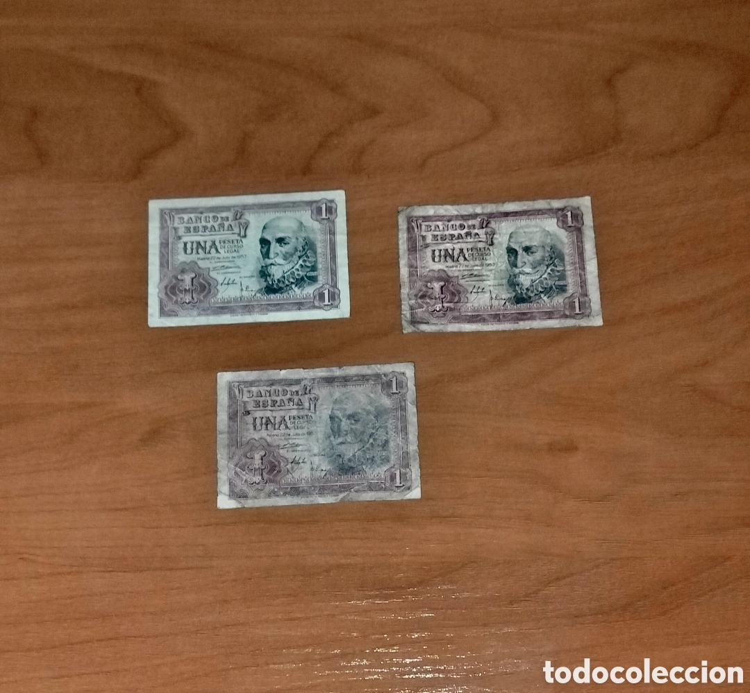 Billetes espa&ntilde;oles: 3 billetes del una peseta de 1953