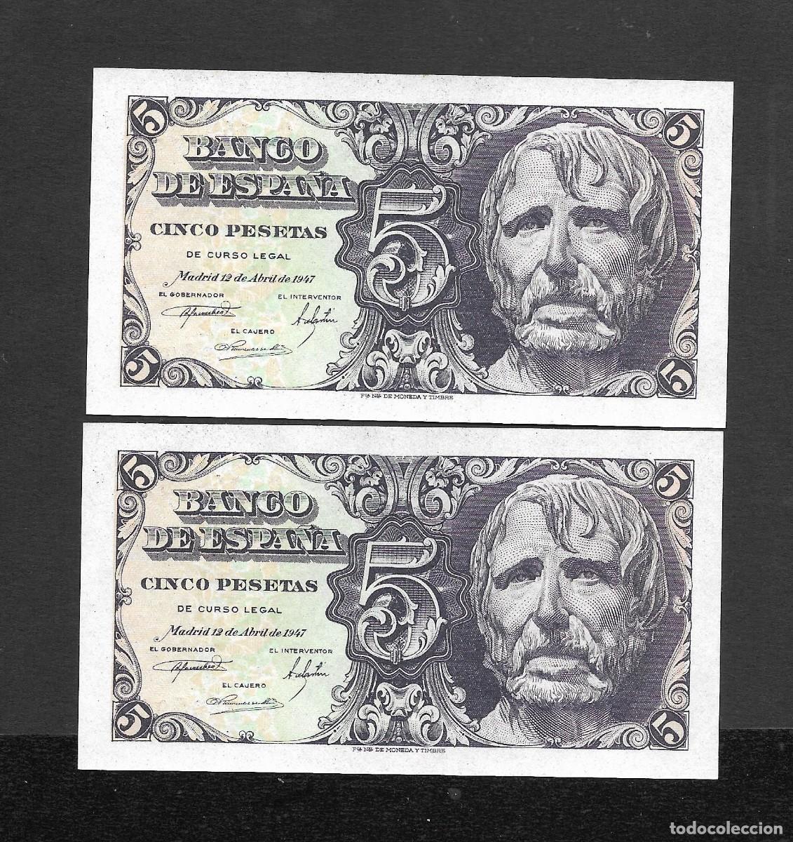 Billetes espa&ntilde;oles: PAREJA CORRELATIVA 5 PESETAS 1947 SERIE C S/C-