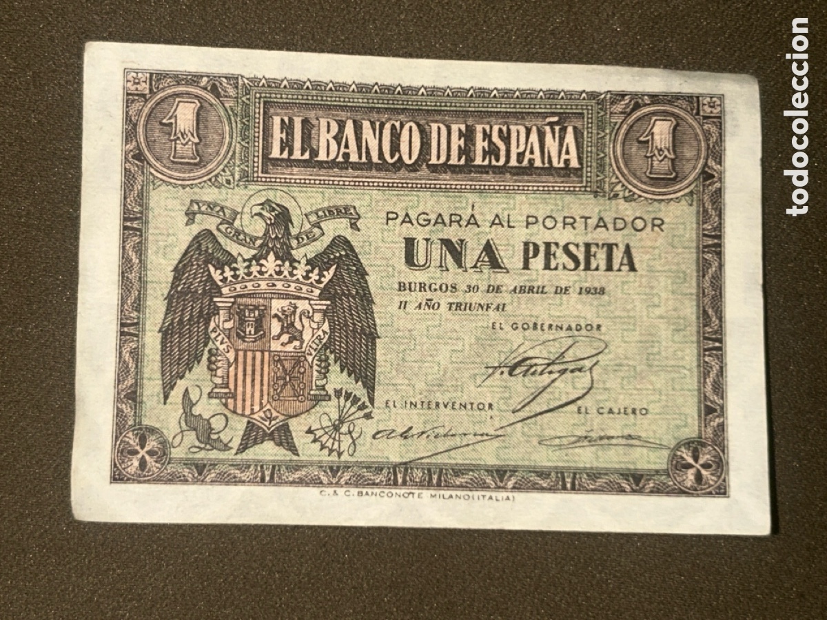 Billetes espa&ntilde;oles: BILLETE UNA PESETA BURGOS 30 DE ABRIL DE 1938 SERIE G