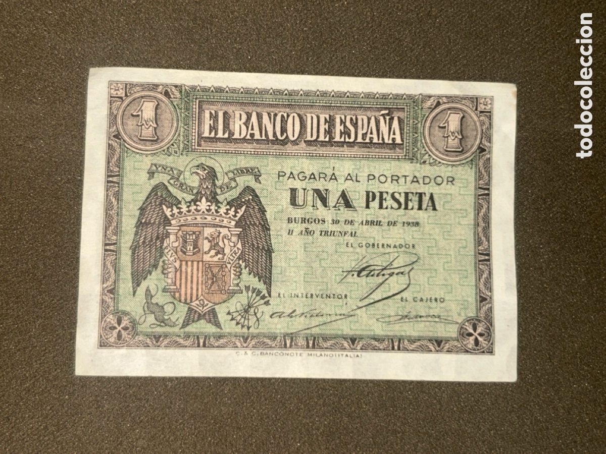 Billetes espa&ntilde;oles: BILLETE DE 1 PESETA DE BURGOS DEL 28 DE FEBRERO DEL A&Ntilde;O 1938 SERIE G (RARO)