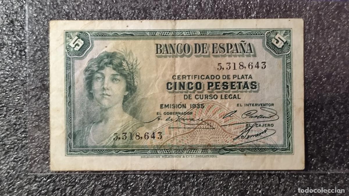 Billetes espa&ntilde;oles: Espa&ntilde;a &ndash; 5 Pesetas 1935 &bull; Sin Serie &bull; Billete Original , Certificado de plata, Lote 2332