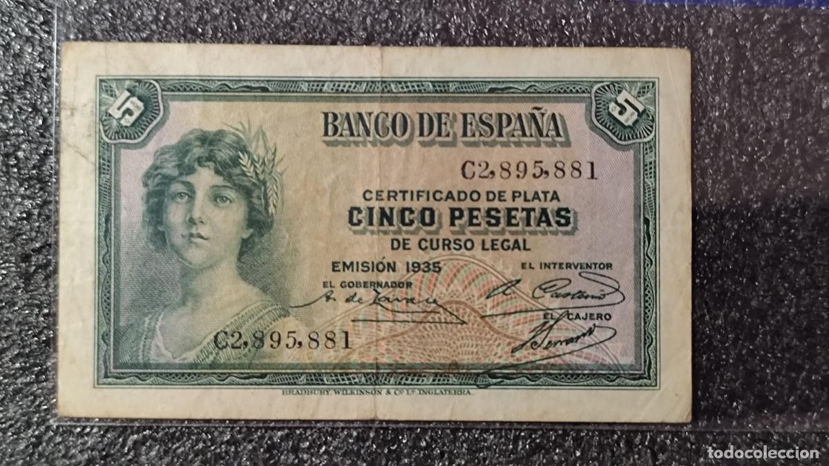 Billetes espa&ntilde;oles: Espa&ntilde;a &ndash; 5 Pesetas 1935 &bull; Sin Serie &bull; Billete Original , Certificado de plata, Lote 2333