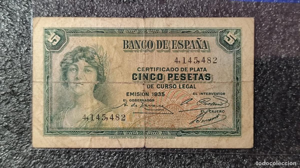 Billetes espa&ntilde;oles: Espa&ntilde;a &ndash; 5 Pesetas 1935 &bull; Sin Serie &bull; Billete Original , Certificado de plata, Lote 2334