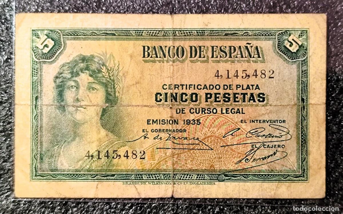 Billetes espa&ntilde;oles: Espa&ntilde;a &ndash; 5 Pesetas 1935 &bull; Sin Serie &bull; Billete Original , Certificado de plata, Lote 2334