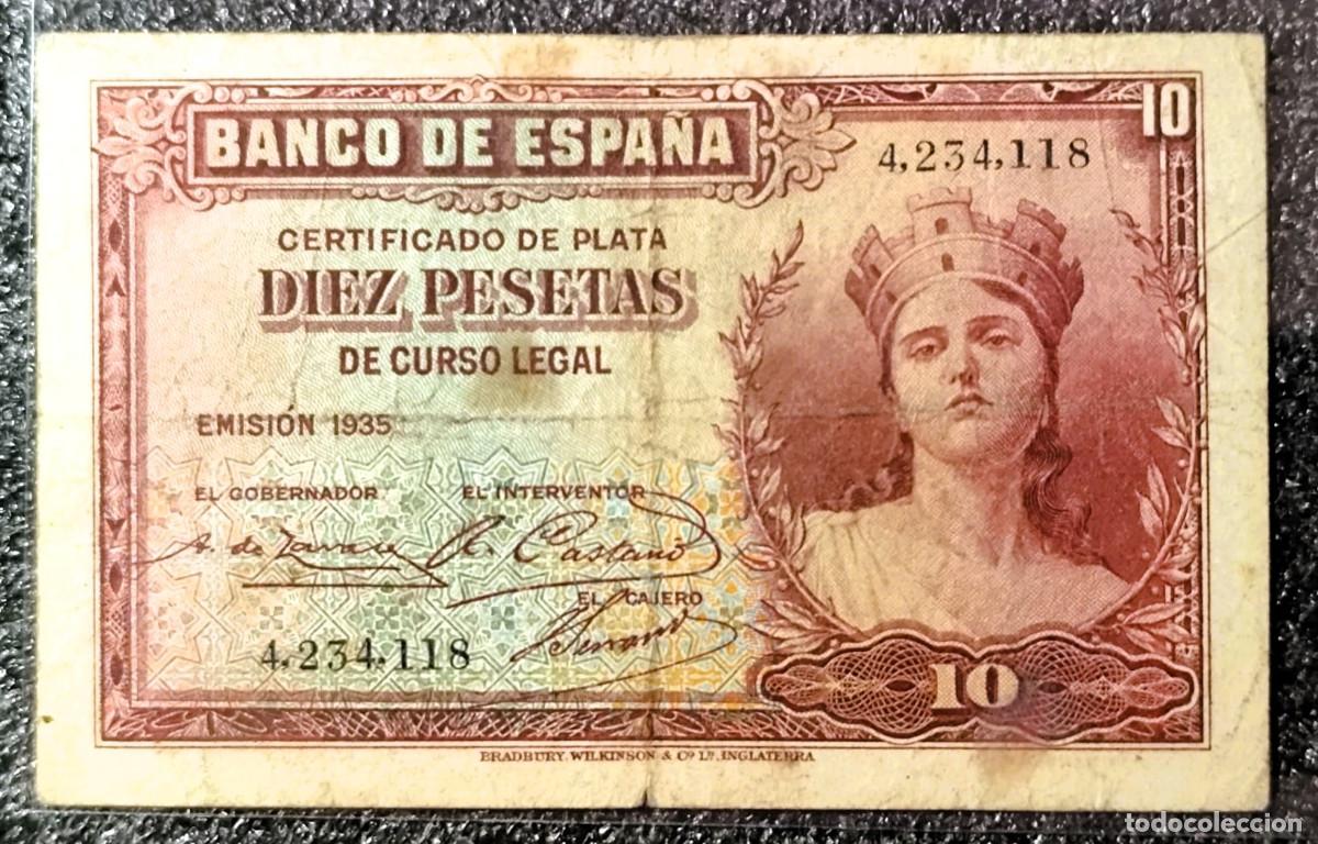 Billetes espa&ntilde;oles: Espa&ntilde;a &ndash; 10 Pesetas 1935 &bull; Sin Serie &bull; Billete Original , Lote 2337