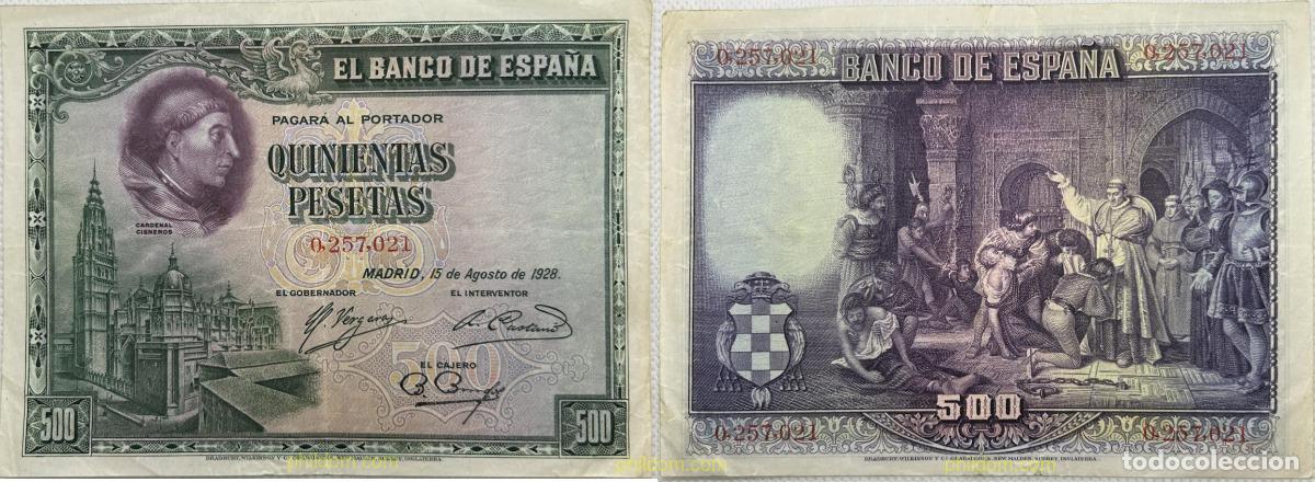 Billetes espa&ntilde;oles: 181 ESPA&Ntilde;A 1928 500 Pesetas 1928 Cardenal Cisneros