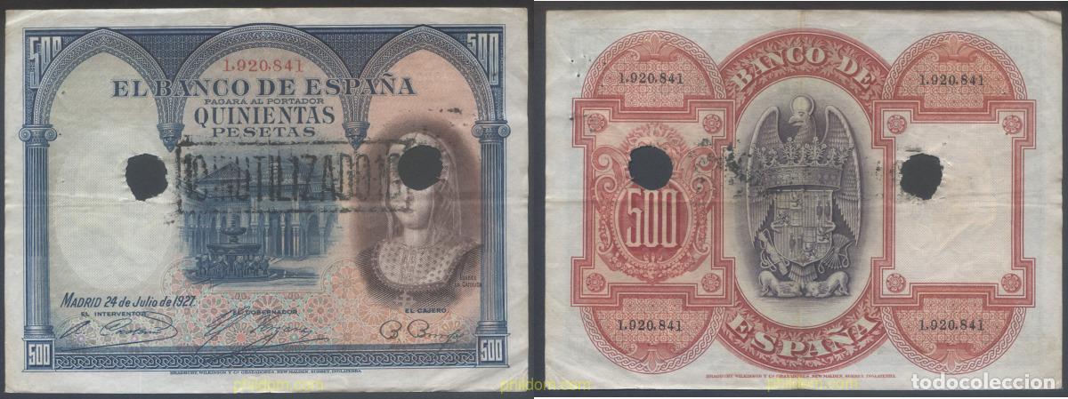 Notas espanholas: 4436 ESPA&Ntilde;A 1927 500 Pesetas Isabel la Cat&oacute;lica 1927