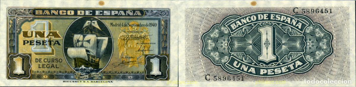 Notas espanholas: 518 ESPA&Ntilde;A 1940 1 Peseta Estado espa&ntilde;ol 4 de septiempre 1940