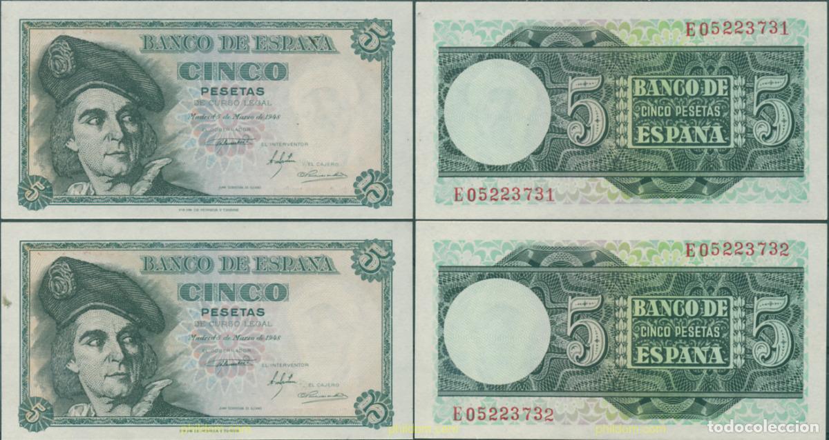 Notas espanholas: 523 ESPA&Ntilde;A 1948 5 PESETAS 1948 - MADRID SN M