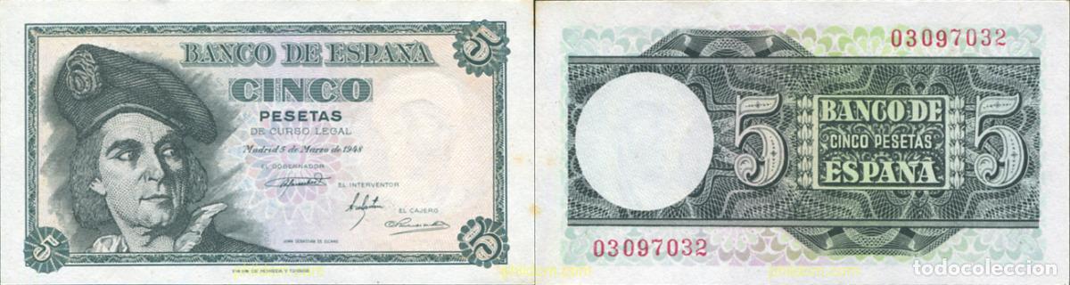 Notas espanholas: 665 ESPA&Ntilde;A 1948 5 PESETAS 1948 - MADRID SN M