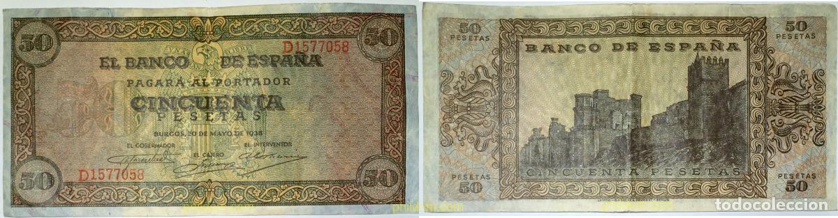 Notas espanholas: 515 ESPA&Ntilde;A 1938 50 Pesetas Estado espa&ntilde;ol 20 de mayo de 1938
