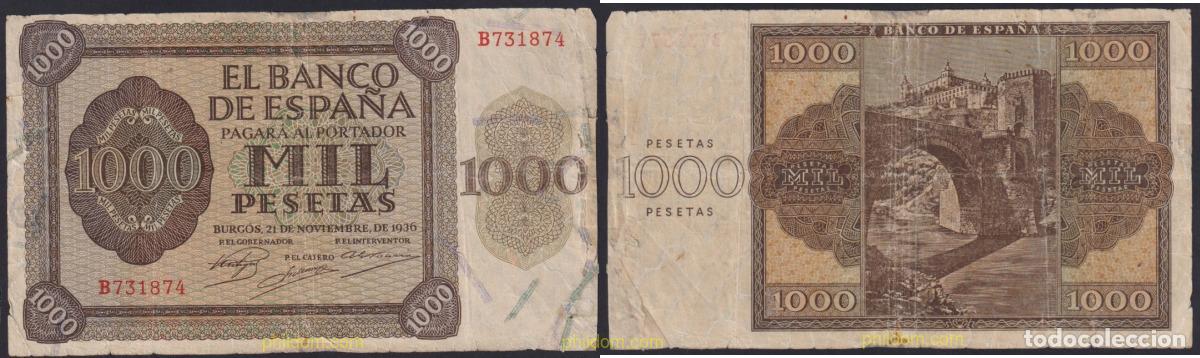 Notas espanholas: 3901 ESPA&Ntilde;A 1936 1000 PESETAS 21 de noviembre 1936 BURGOS