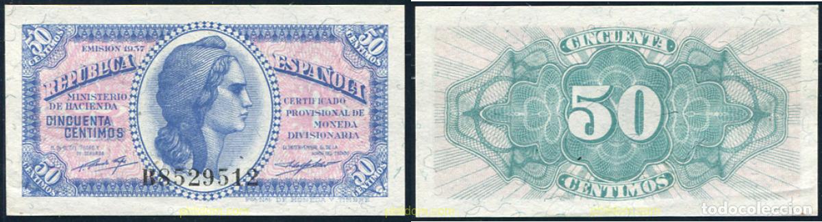 Billetes espa&ntilde;oles: 472 ESPA&Ntilde;A 1937 50 CENTIMOS 1937 REPUBLICA ESPA&Ntilde;OLA PLANCHA