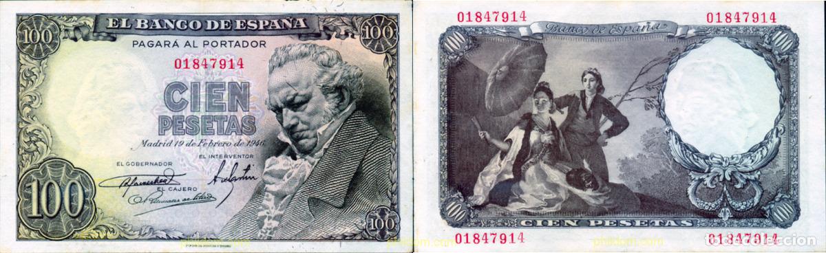 Billetes espa&ntilde;oles: 642 ESPA&Ntilde;A 1946 100 PESETAS 1946 GOYA
