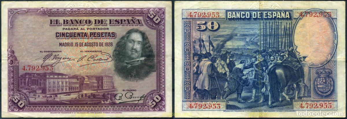 Billetes espa&ntilde;oles: 789 ESPA&Ntilde;A 1928 50 PESETAS 1928 VELAZQUEZ.