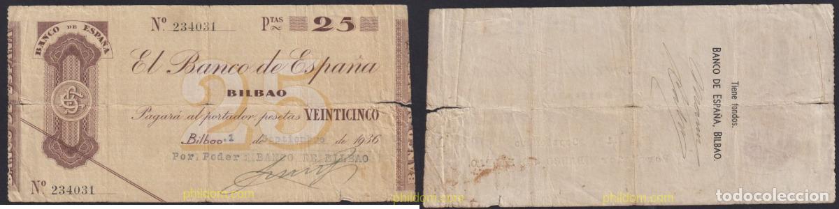 Billetes espa&ntilde;oles: 3878 ESPA&Ntilde;A 1936 BANCO ESPA&Ntilde;A BILBAO 25 PESETAS 1936