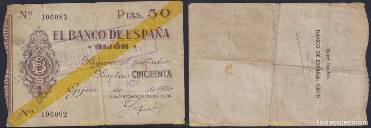 Billetes espa&ntilde;oles: 3883 ESPA&Ntilde;A 1936 BANCO ESPA&Ntilde;A GIJON 50 PESETAS 1936