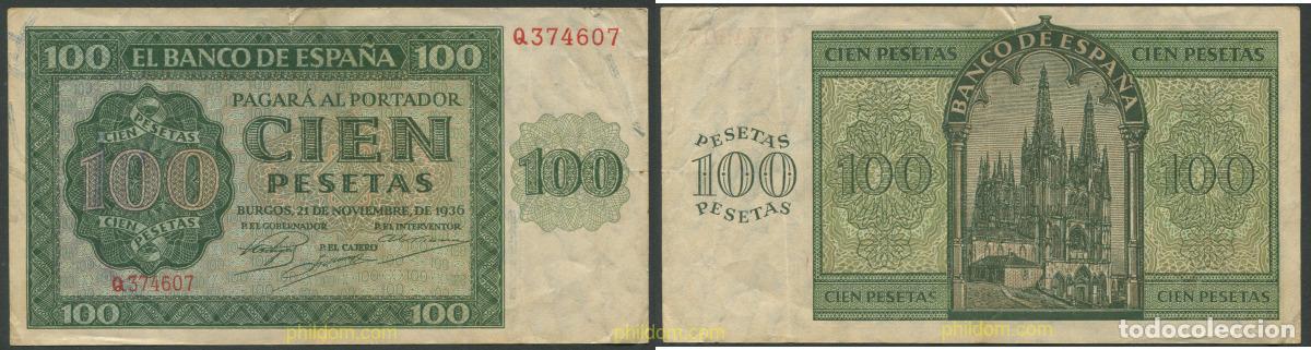 Notas espanholas: 8147 ESPA&Ntilde;A 1936 100 pesetas Burgos, 21 de noviembre de 1936