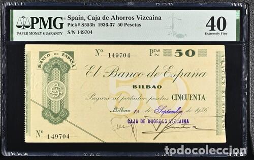 Billetes espa&ntilde;oles: ESPA&Ntilde;A * BILLETE 50 PESETAS 1936-37 BILBAO * PMG-40 (IC-1968)