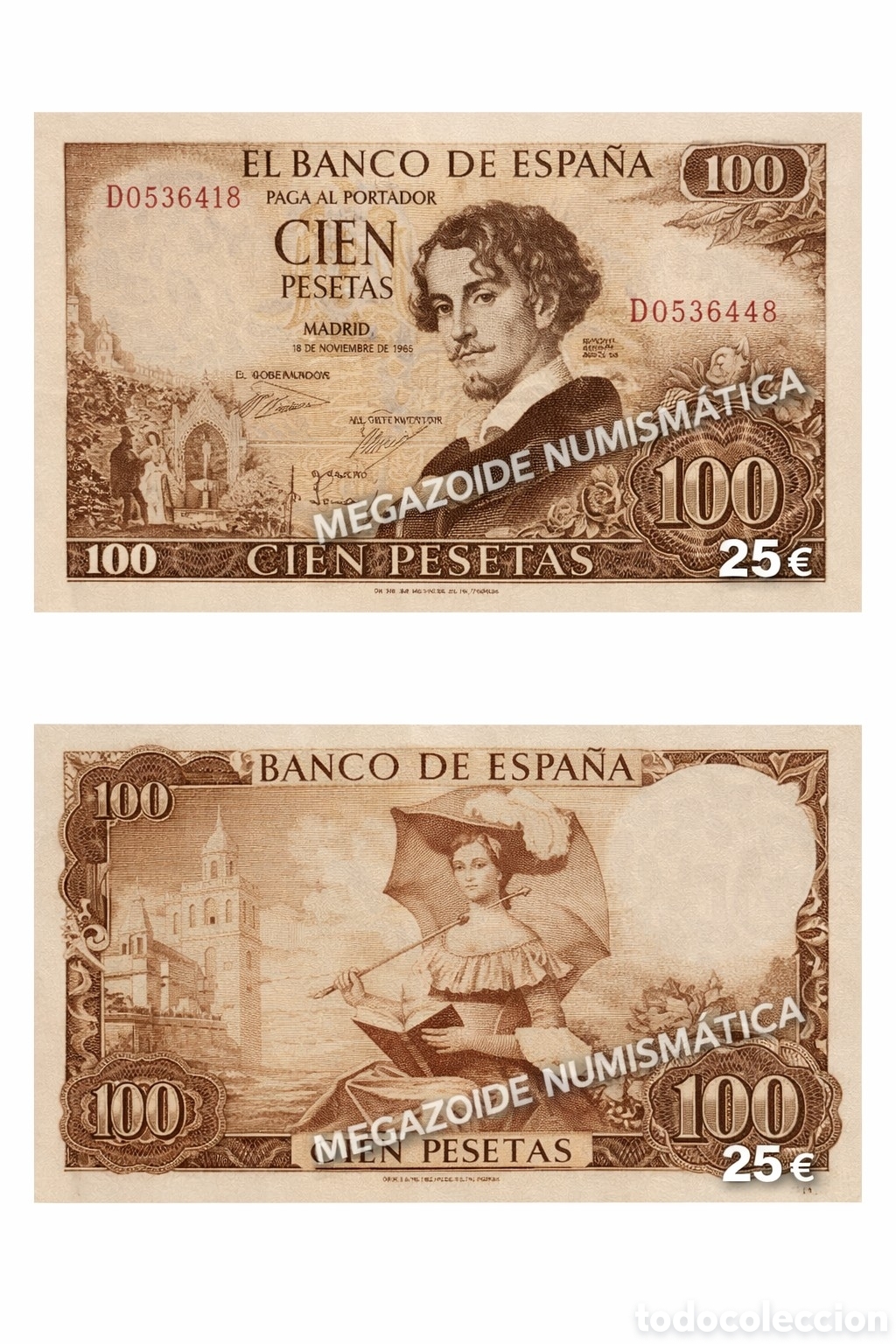 Billetes espa&ntilde;oles: 100 Pesetas 1965 &ndash; Gustavo Adolfo B&eacute;cquer &ndash; MEGAZOIDE NUMISM&Aacute;TICA